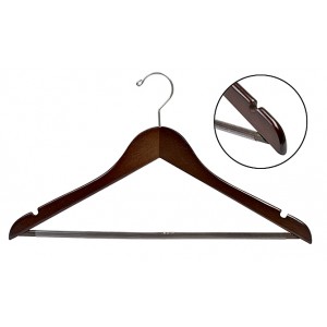 Walnut & Chrome Flat Suit Hanger w/Non-Slip Bar