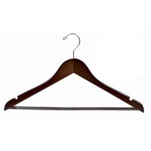 Walnut & Chrome Oversize Flat Suit Hanger w/Non-Slip Bar
