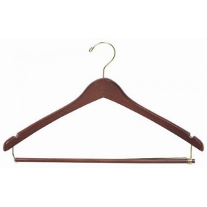 Walnut & Brass Contoured Suit Hanger w/ Locking Bar