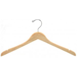 Contoured Wooden Coat Hanger (Natural/Chrome)