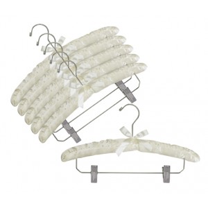 Ivory Satin Hanger w/Chrome Hook & Clips